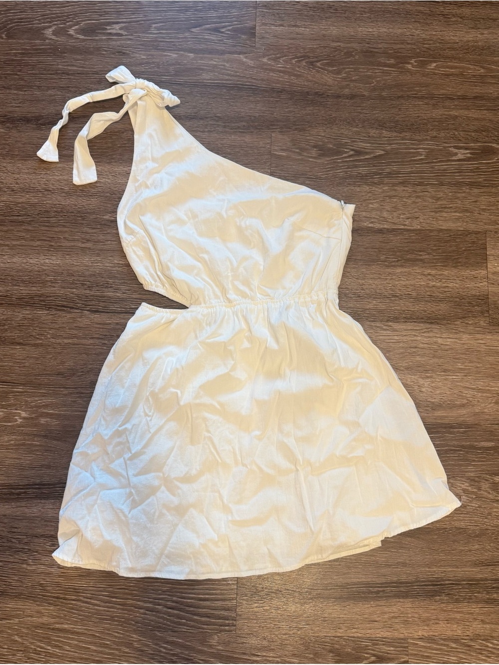 White One-Shoulder Tie white mini Dress